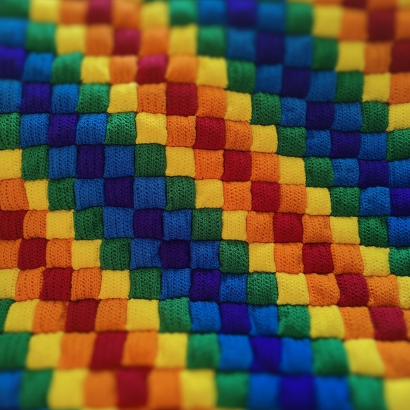 Hand Crochet Rainbow Puff Square Quilt Blanket - Picture 6 of 7